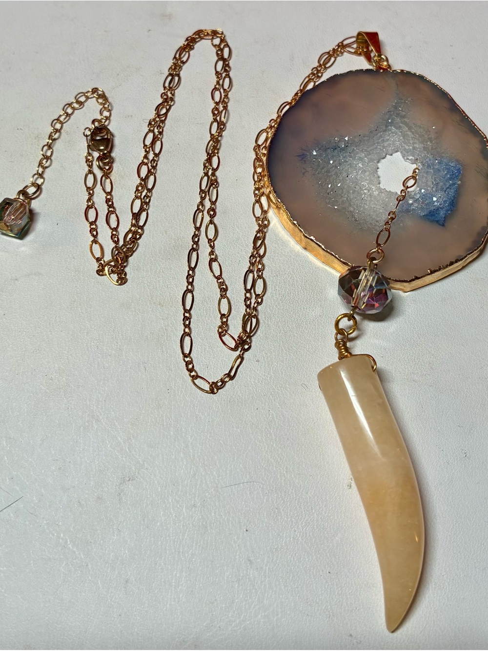 Gold-Tone Agate & Beige Horn Pendant Necklace